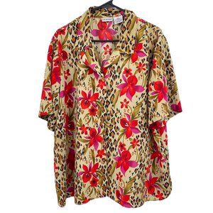 Liz Baker animal print floral button front shirt top size 24W Plus size street